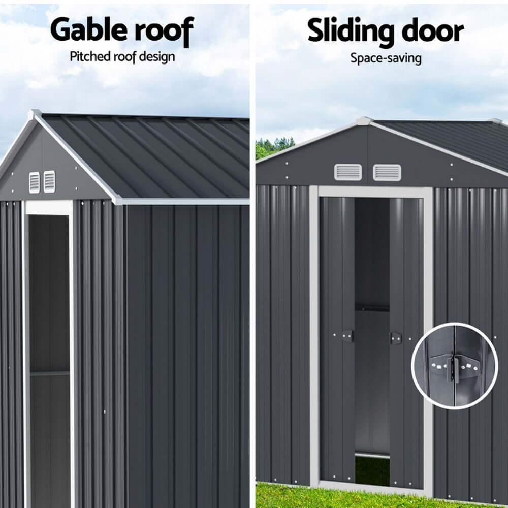 Giantz Garden Shed features gable roof design and space-saving sliding door for affordable outdoor storage.