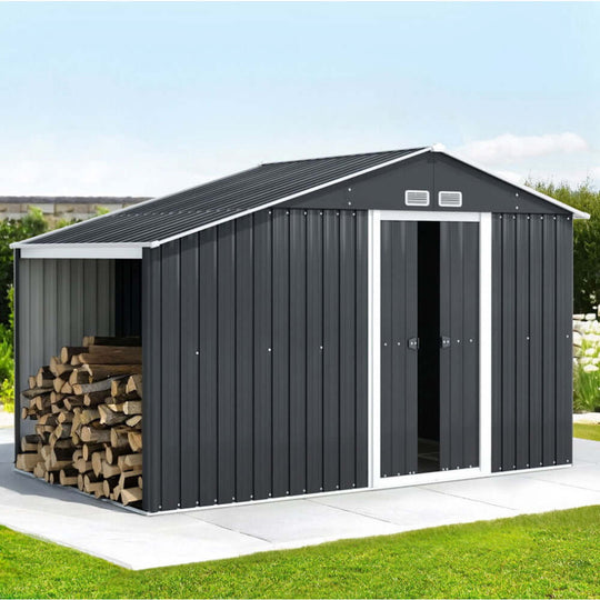 Giantz Garden Shed 3.22x1.96M with sloped roof, sliding doors, and outdoor tool storage, affordable and quality DIY shelter.