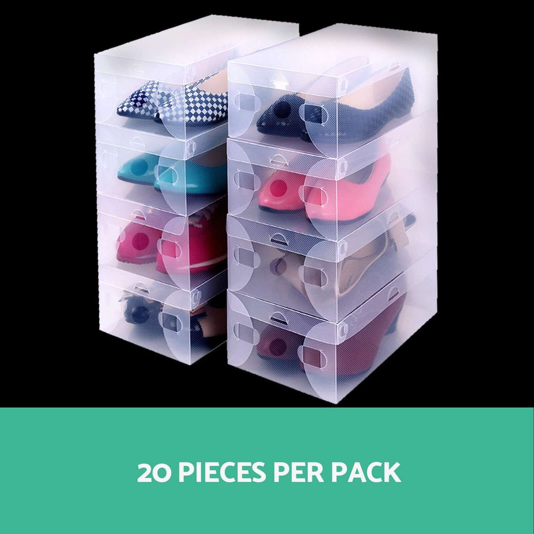 Artiss 20X foldable shoe box storage cases, stackable and transparent, ideal for affordable DIY shoe organization.