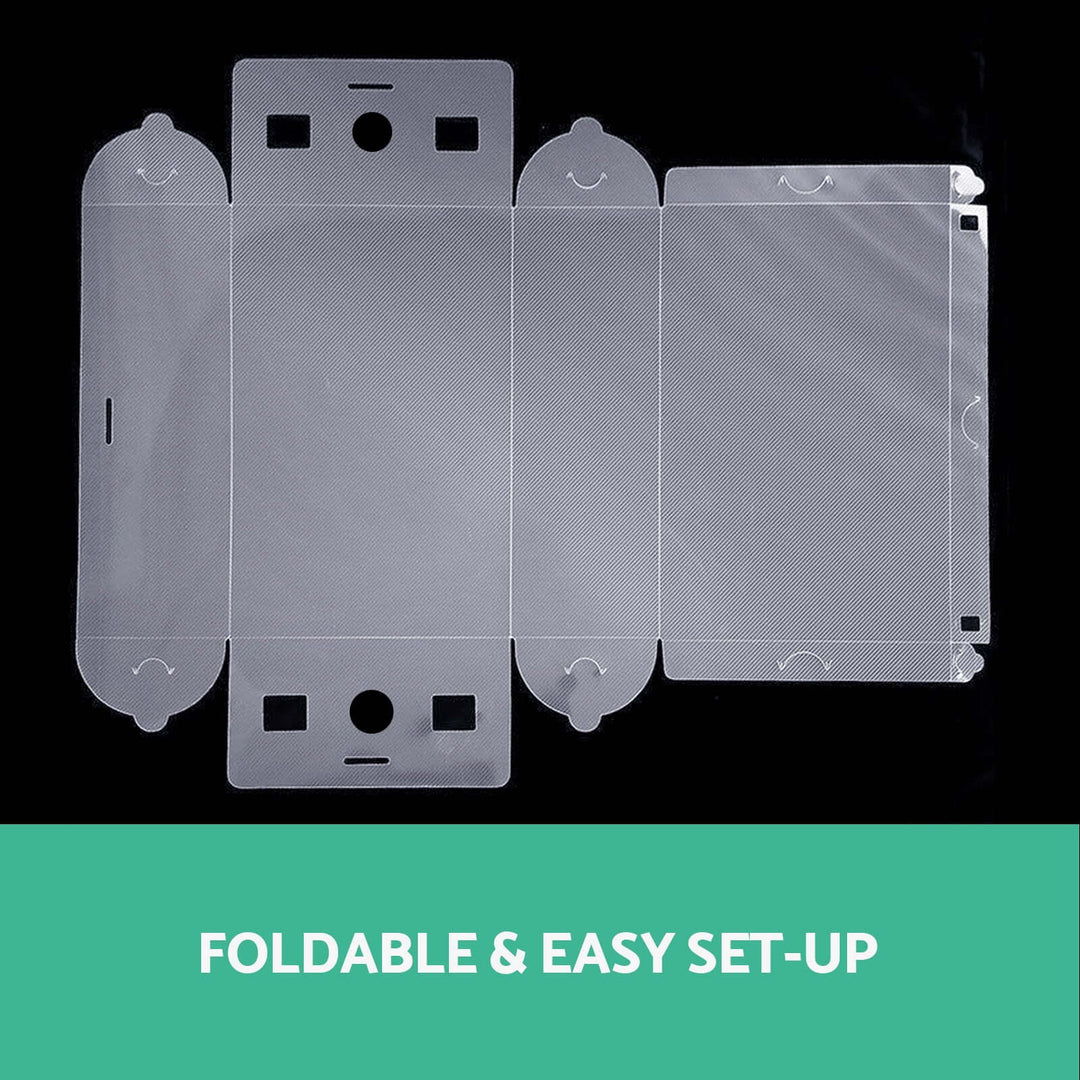 Foldable and easy set-up transparent shoe storage box for organization and portability.