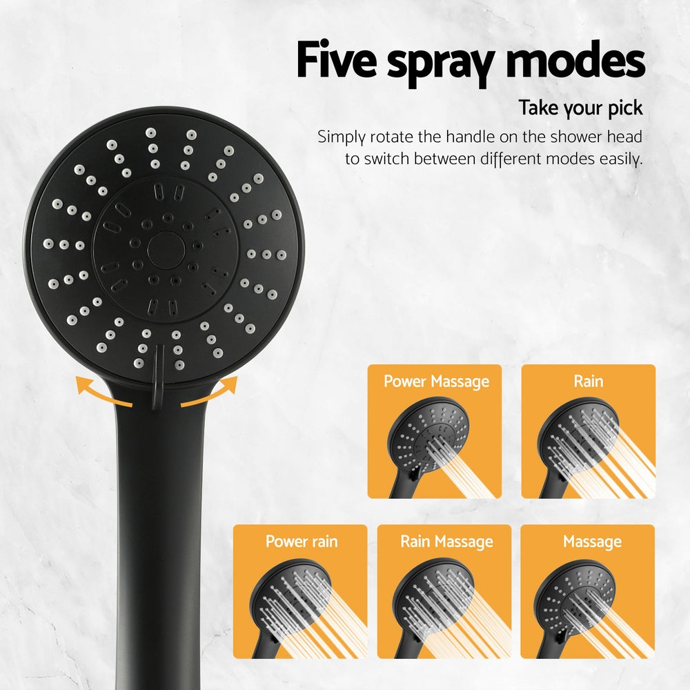 Handheld Shower Head 4.5" High Pressure 5 Modes Poweful Round Black