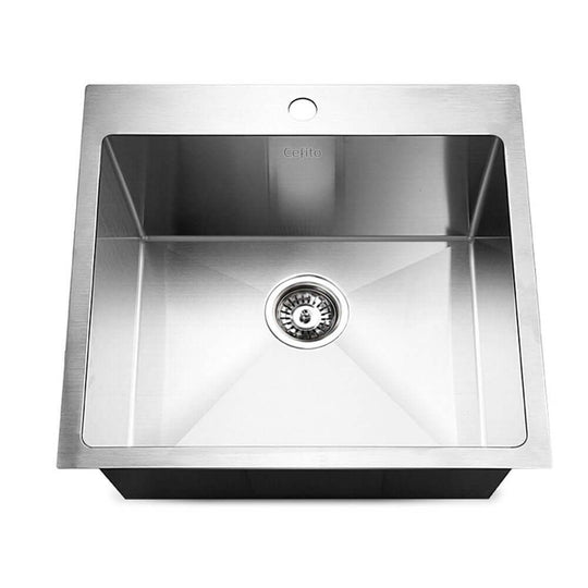 Cefito stainless steel kitchen sink 53x50cm single bowl, heavy-duty food grade 304, scratch-proof, oil-proof, silver finish.