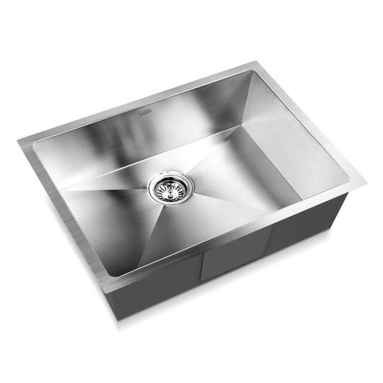 Cefito Kitchen Sink 60X45CM Single Bowl Stainless Steel Basin in Silver, Handmade from Food Grade 304 Steel, Scratch- and Bacteria-Proof