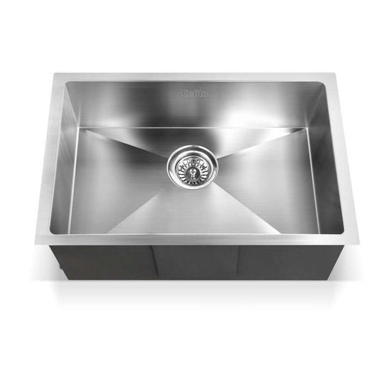 Cefito 60x45cm stainless steel single bowl kitchen sink, handmade from food grade 304 steel, scratch-proof and bacteria-free, silver finish