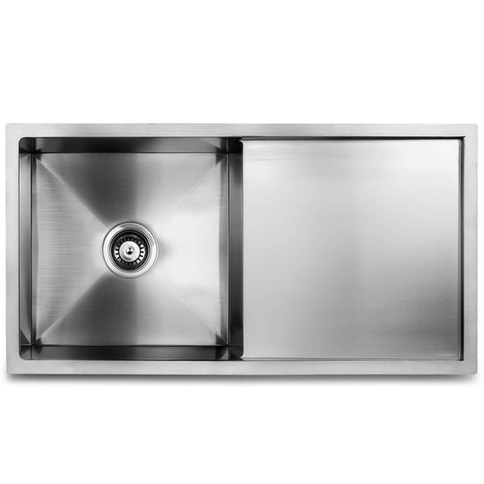 Cefito 87x45cm stainless steel kitchen sink, single bowl, scratch-proof and bacteria-free, heavy-duty food grade 304 basin in silver.