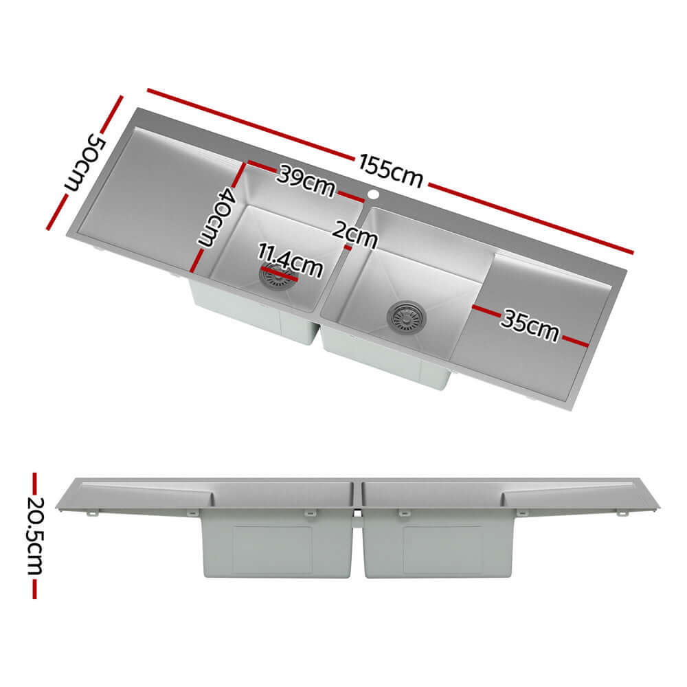 DSZ Product, feed-cond-new, feed-sl-DSZ Freight PayableCefito Kitchen Sink Basin Stainless Steel Under/Top/Flush Mount Bowl 155X50CM - Premium Furniture > Dining > Kitchen Sinks from Cefito ! Shop Online Buy Now at S & D's Value Store Family Business Best Customer ServiceDSZ Product, feed-cond-new, feed-sl-DSZ Freight Payable