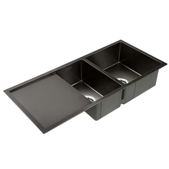 Cefito 100x45CM Double Bowl Black Kitchen Sink, Heavy-Duty 304 Stainless Steel, Nano-Coated, Scratch-Proof, Oil-Proof, Bacteria-Free