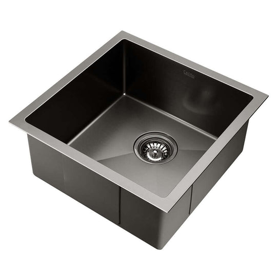 Cefito Kitchen Sink 44x44cm Stainless Steel Single Bowl Basin in Black for Laundry, Scratch-Proof and Bacteria-Free Design