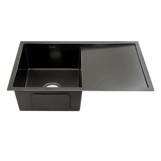 Cefito Kitchen Sink 75X45CM Single Bowl Laundry Black, Heavy-Duty Stainless Steel, Nano-Coated, Scratch-Proof, Oil-Proof, Bacteria-Free Basin.