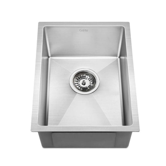 Cefito Stainless Steel Nano-coated Kitchen Sink Basin with X-flume Design, Single Bowl, 44x34CM, Silver, Anti-scratch, Anti-oil