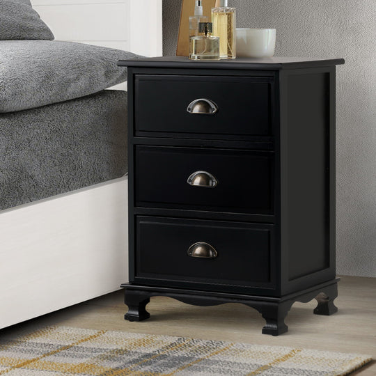 Artiss Bedside Table 3 Drawers Vintage - THYME Black