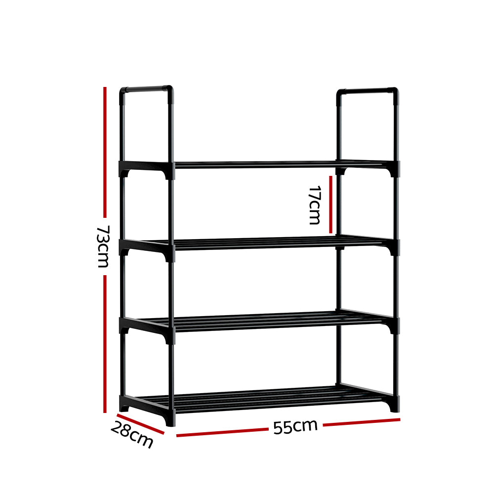 Artiss Shoe Rack Cabinet Stackable 4-tier 12 Pairs Black