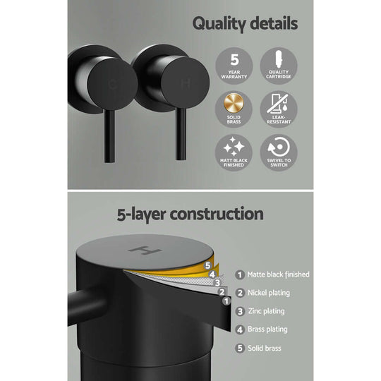 _label_, DSZ Product, feed-cond-new, feed-sl-free shipping, free-shipping, newCefito Basin Twin Tap Wall Round Brass Faucet Shower Bathtub Black - Premium Home & Garden > Bathroom Accessories > Shower Accessories from Cefito ! Shop Online Buy Now at S & D's Value Store Family Business Best Customer Service_label_, DSZ Product, feed-cond-new, feed-sl-free shipping, free-shipping, new