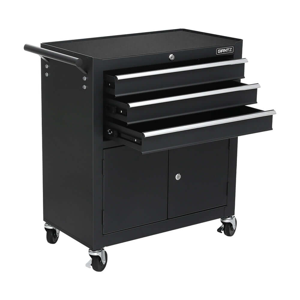 Giantz 3 Drawer Tool Box Chest Cabinet on wheels, durable steel, ideal for DIY storage and organization, affordable quality.