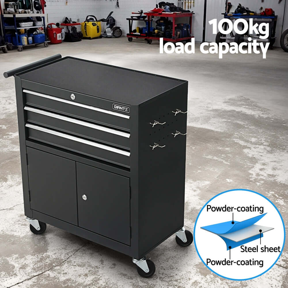 Giantz tool chest with 100kg load capacity, featuring smooth drawers and sturdy steel construction for DIY enthusiasts.