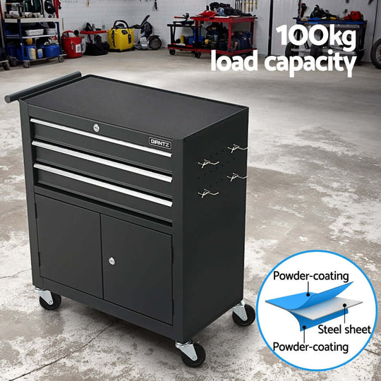 Giantz tool chest with 100kg load capacity, featuring smooth drawers and sturdy steel construction for DIY enthusiasts.