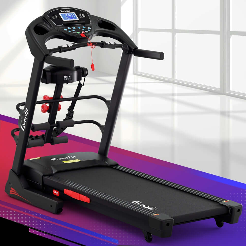 Everfit Electric Treadmill for home gym fitness, featuring a massager, user-friendly controls, and sleek design.