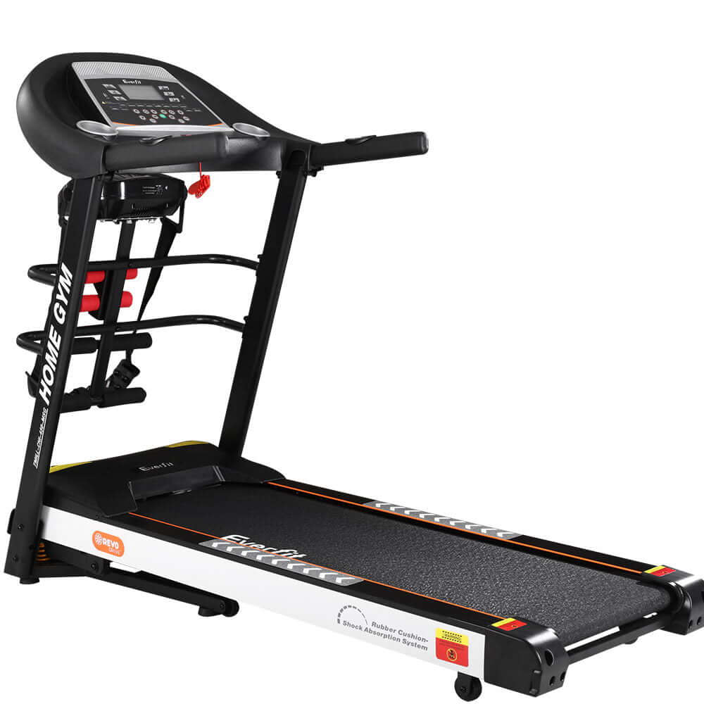 Everfit Electric Treadmill for home gym workouts, featuring compact design, digital display, and multiple training programs.