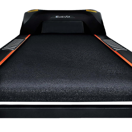 Close-up view of the Everfit Electric Treadmill's durable running surface and control panel for home fitness workouts.