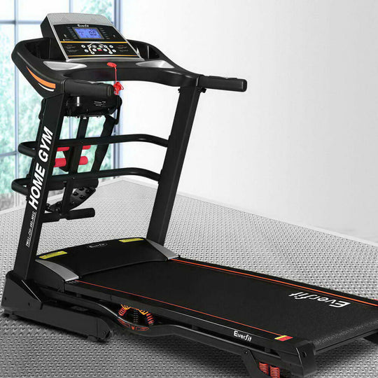 Everfit electric treadmill for home gym with digital display and compact design, ideal for affordable fitness and cardio exercises.