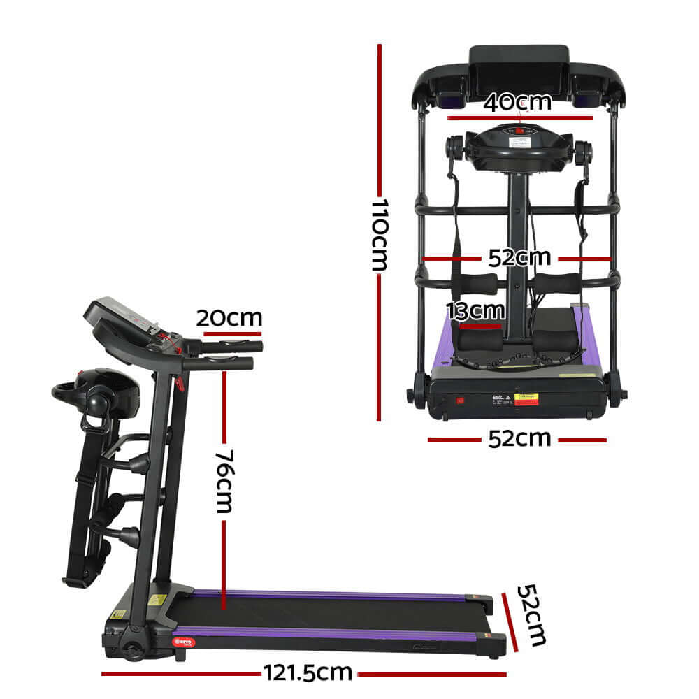 Everfit Treadmill dimensions with labels for easy understanding of size and features in a home gym setup.