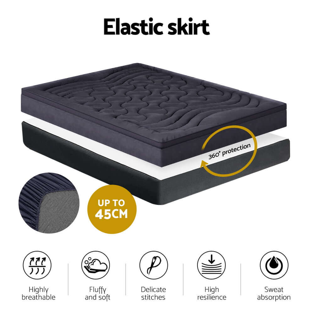 Giselle Bedding Mattress Topper with elastic skirt for 360° protection and breathability, designed for ultimate comfort and support.