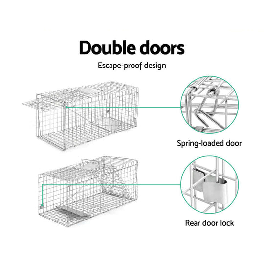 Gardeon animal trap cage features double doors and spring-loaded design for humane pest control.