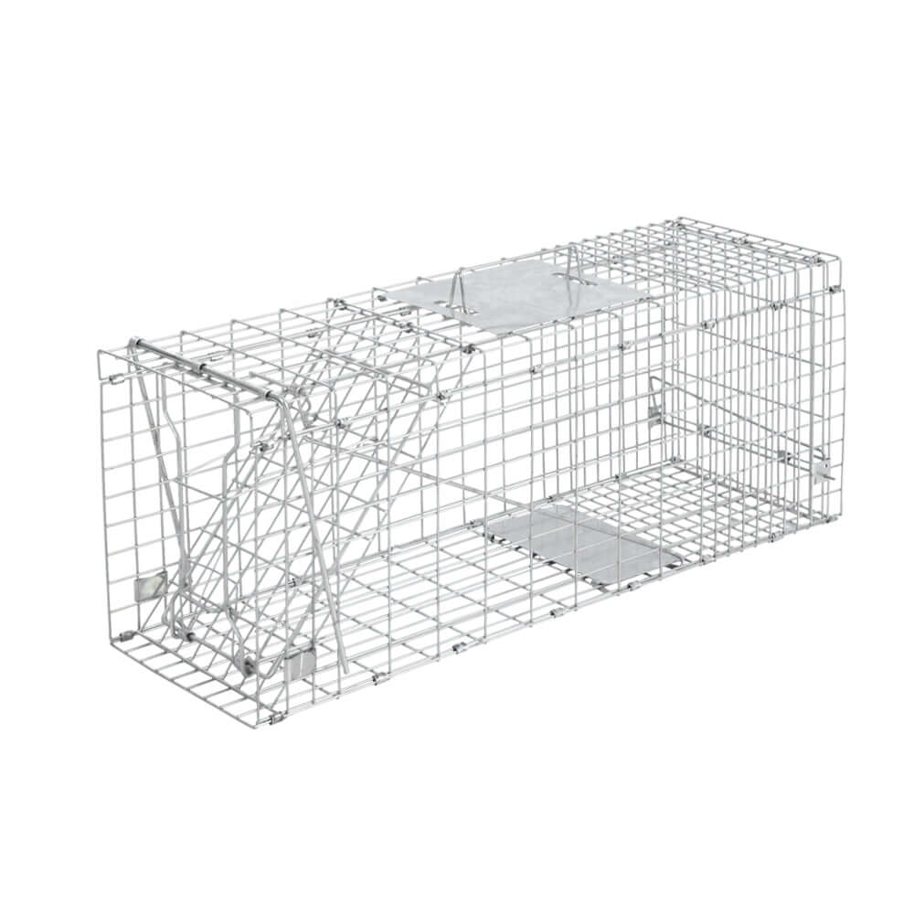 Humane Gardeon animal trap cage for possums, 66x23cm, rust-resistant galvanized iron, safe for capturing pests.