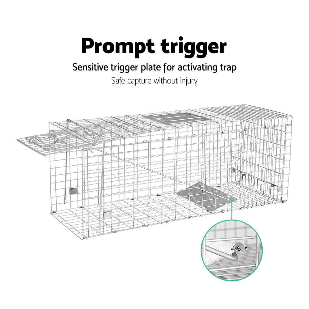 Gardeon humane animal trap cage showing prompt trigger plate for safe capture without injury.