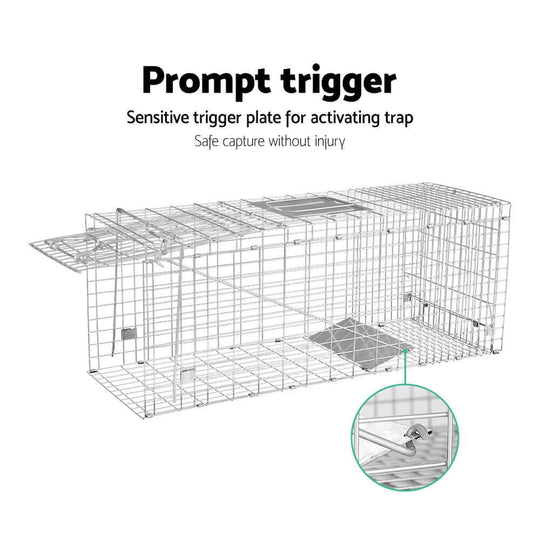 Gardeon humane animal trap cage showing prompt trigger plate for safe capture without injury.