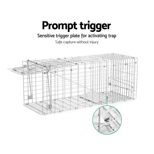 Gardeon humane animal trap cage with prompt trigger mechanism for safe capture of possums, made from durable galvanized iron.