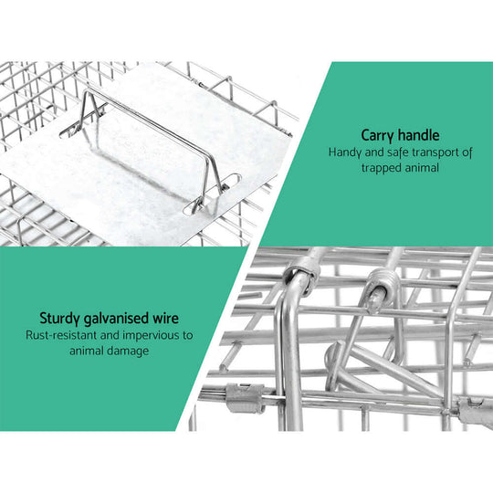 Gardeon animal trap cage features sturdy galvanised wire and a safe carry handle for humane pest removal.