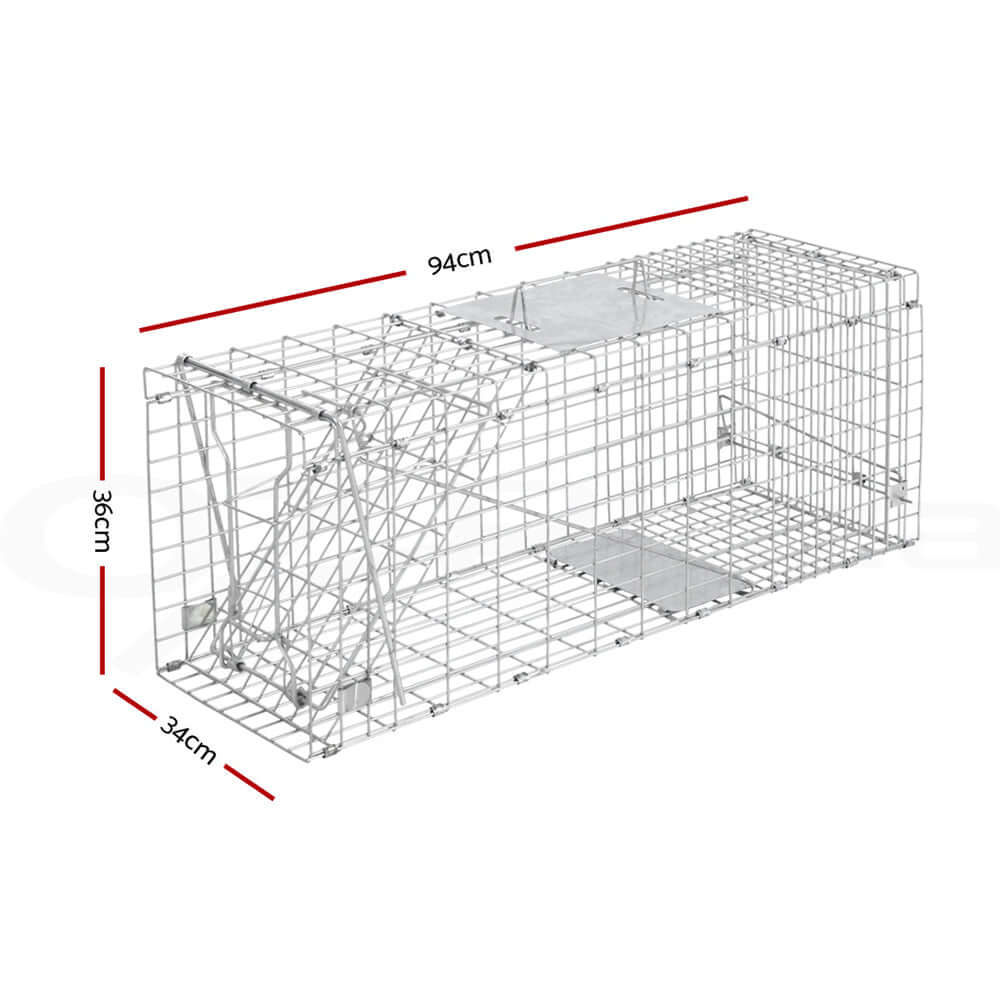 Gardeon humane animal trap cage, rust-resistant galvanised iron wire, 94x34cm, affordable, quality design for DIY pest control.