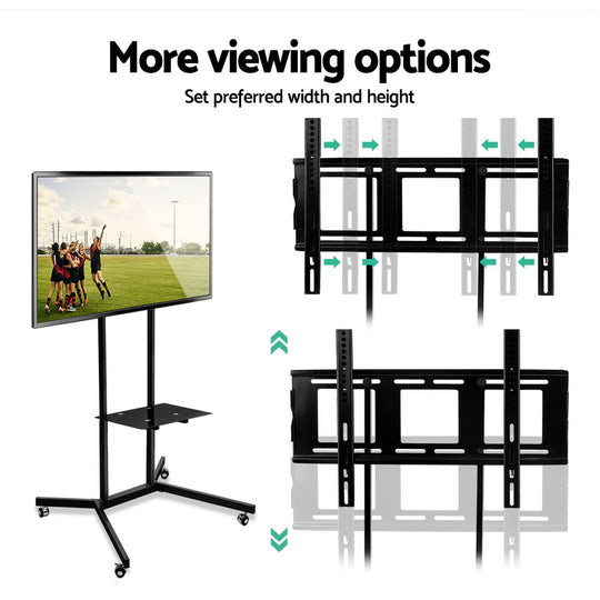 Artiss portable mobile TV stand with adjustable height and width options for 32"-65" TVs.