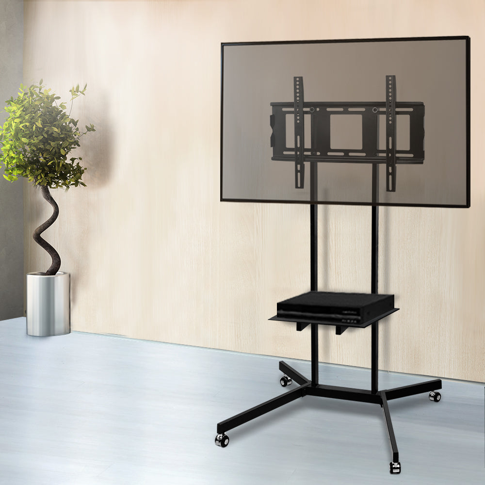 Artiss mobile TV stand for 32-65 inch TVs, portable trolley cart with shelf, ideal for DIY setups.