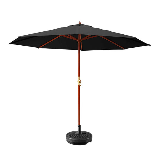 Affordable Instahut 3m outdoor umbrella with black UV50+ canopy and portable base for sunny days in the garden.