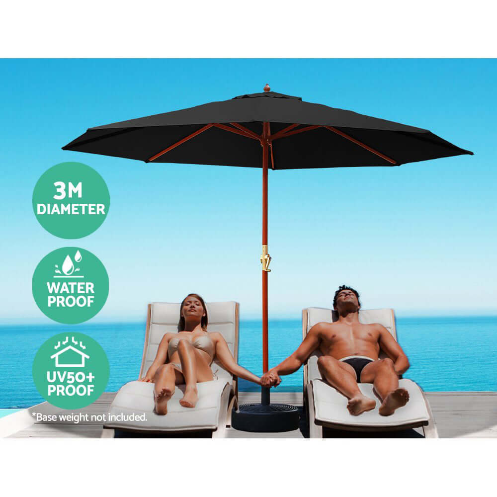 Instahut 3m outdoor umbrella with waterproof UV50+ canopy, providing shade and relaxation by the pool, perfect for summer.