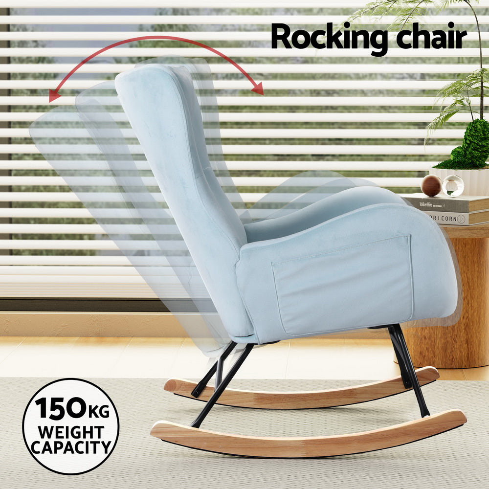 Artiss Rocking Chair Armchair Pillow Velvet Blue