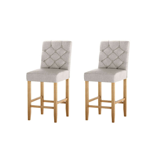 Artiss 2x bar stools with tufted linen upholstery and copper nail trim, affordable quality seating for stylish spaces.