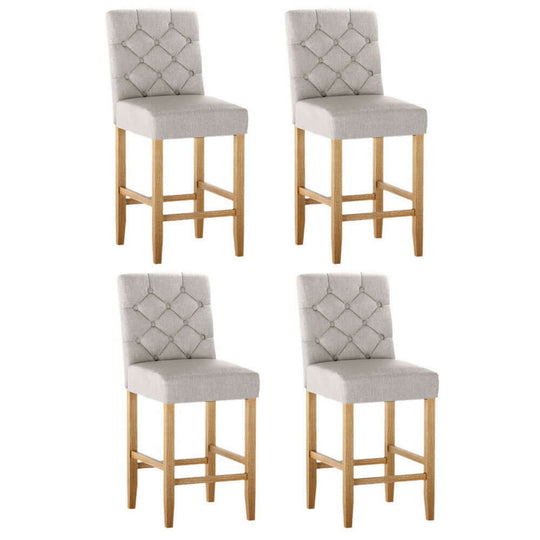 Set of 4 Artiss linen upholstered bar stools with tufted buttons and wooden legs, affordable luxury for stylish spaces.