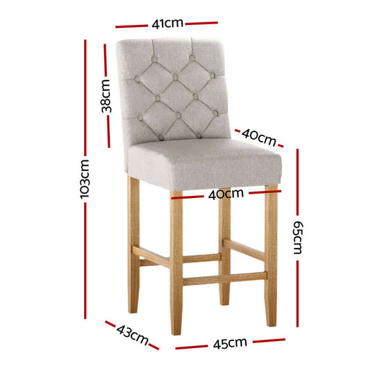 Artiss 4x linen upholstered bar stools with tufted button design and measurements for DIY home styling.