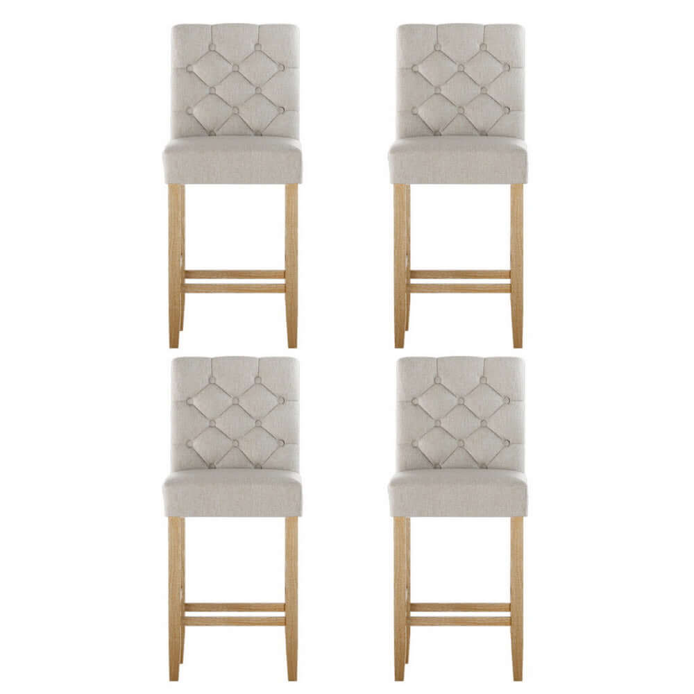 Set of 4 Artiss bar stools in linen upholstery with tufted buttons and wooden legs, affordable luxury for stylish decor.