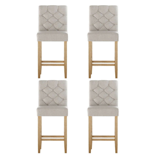 Set of 4 Artiss bar stools in linen upholstery with tufted buttons and wooden legs, affordable luxury for stylish decor.