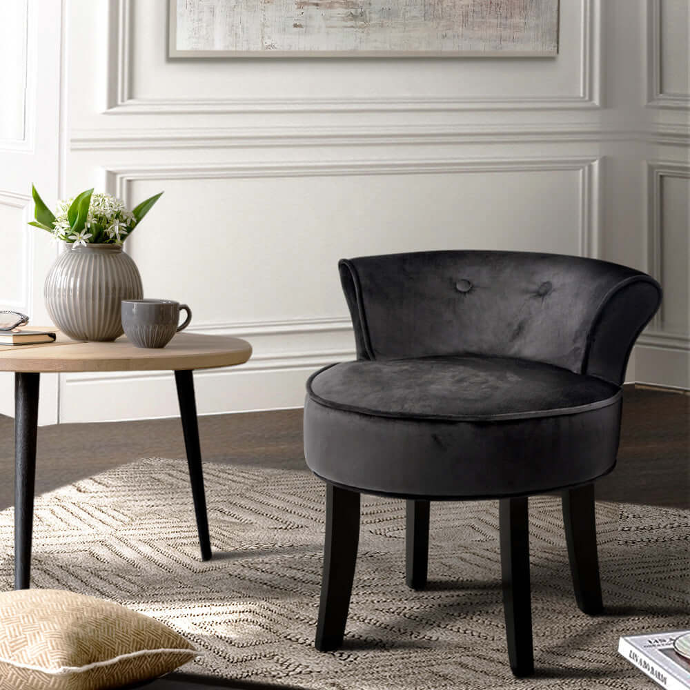 Artiss Abella Vanity Stool in velvet black, stylish and affordable seating for dressing table, comfortable and chic.