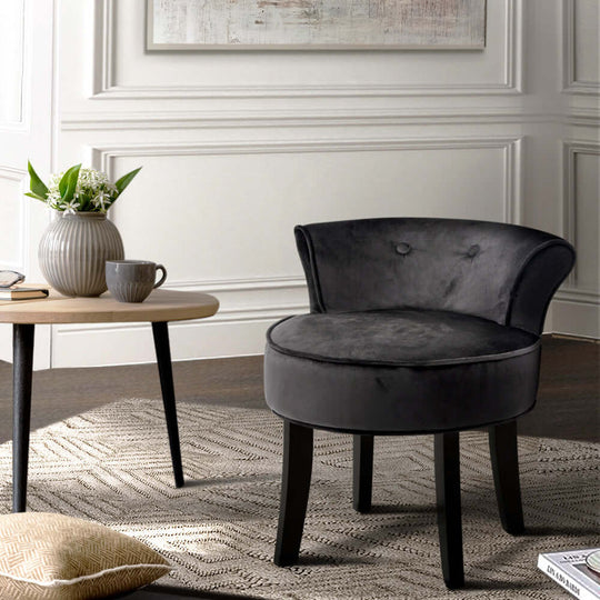 Artiss Abella Vanity Stool in velvet black, stylish and affordable seating for dressing table, comfortable and chic.