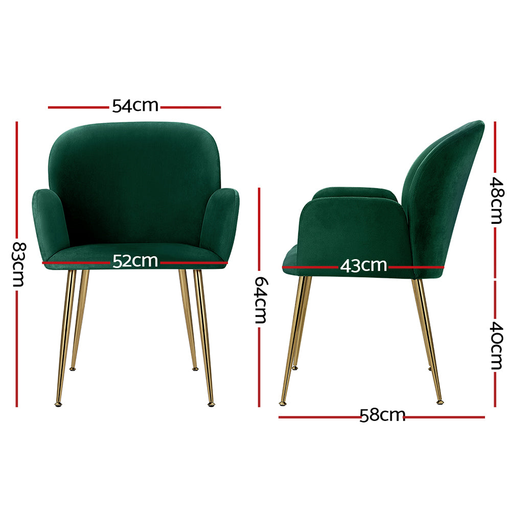 Artiss Dining Chairs Set of 2 Velvet Armchair Green