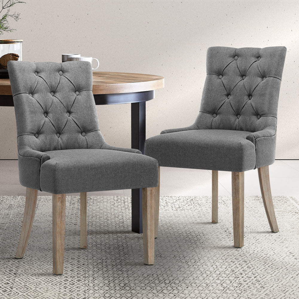 Artiss Dining Chairs Set of 2 Linen French Provincial Grey