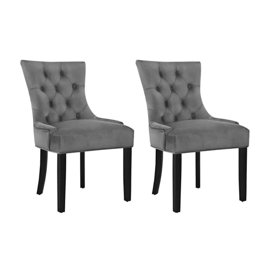 Artiss Dining Chairs Set of 2 in Velvet French Provincial Grey with tufted button design and curved legs, side by side