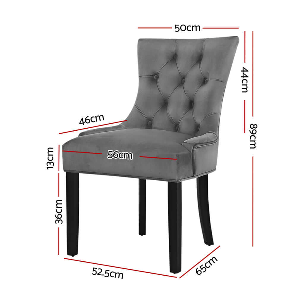 Artiss Dining Chair Set of 2 - French Provincial Grey Velvet with Measurements