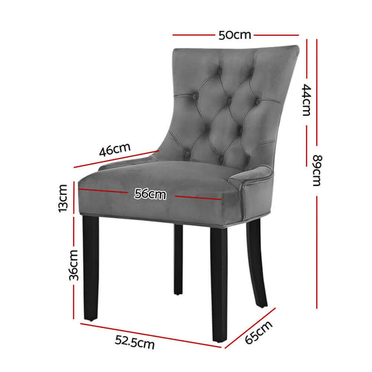 Artiss Dining Chair Set of 2 - French Provincial Grey Velvet with Measurements